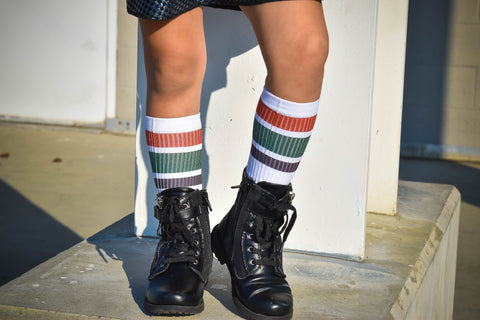 Fall Retro Tube Socks - Rust, Olive, Dark Gray - Sweet Reasons