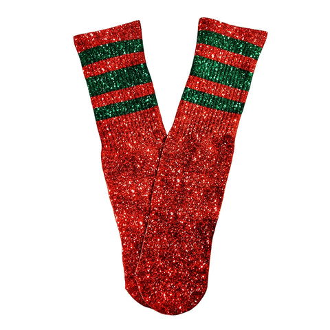 Red Holiday Faux Glitter Tube Socks