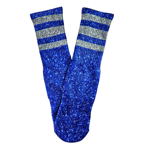 Blue Faux Glitter Tube Socks