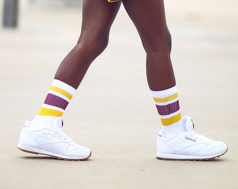 Fall Retro Tube Socks - Burgundy & Gold - Sweet Reasons